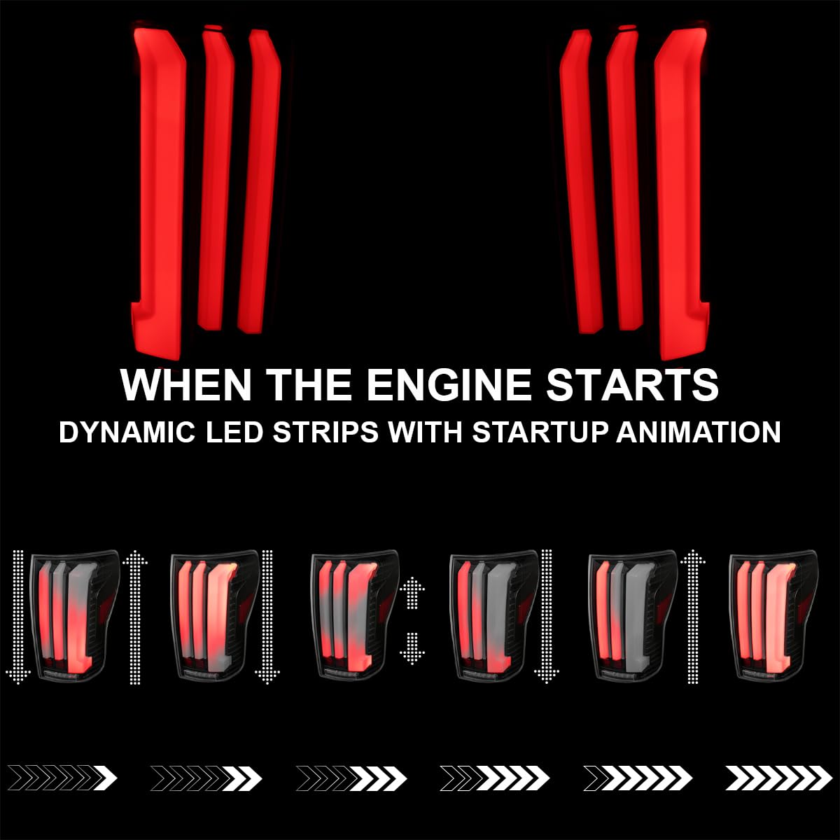 Full LED Sequential Tail Lights SPEC-D TUNING w/White LED Light Bars and Startup Animation Compatible with 2007-2013 Toyota Tundra, Left + Right Pair Assembly
