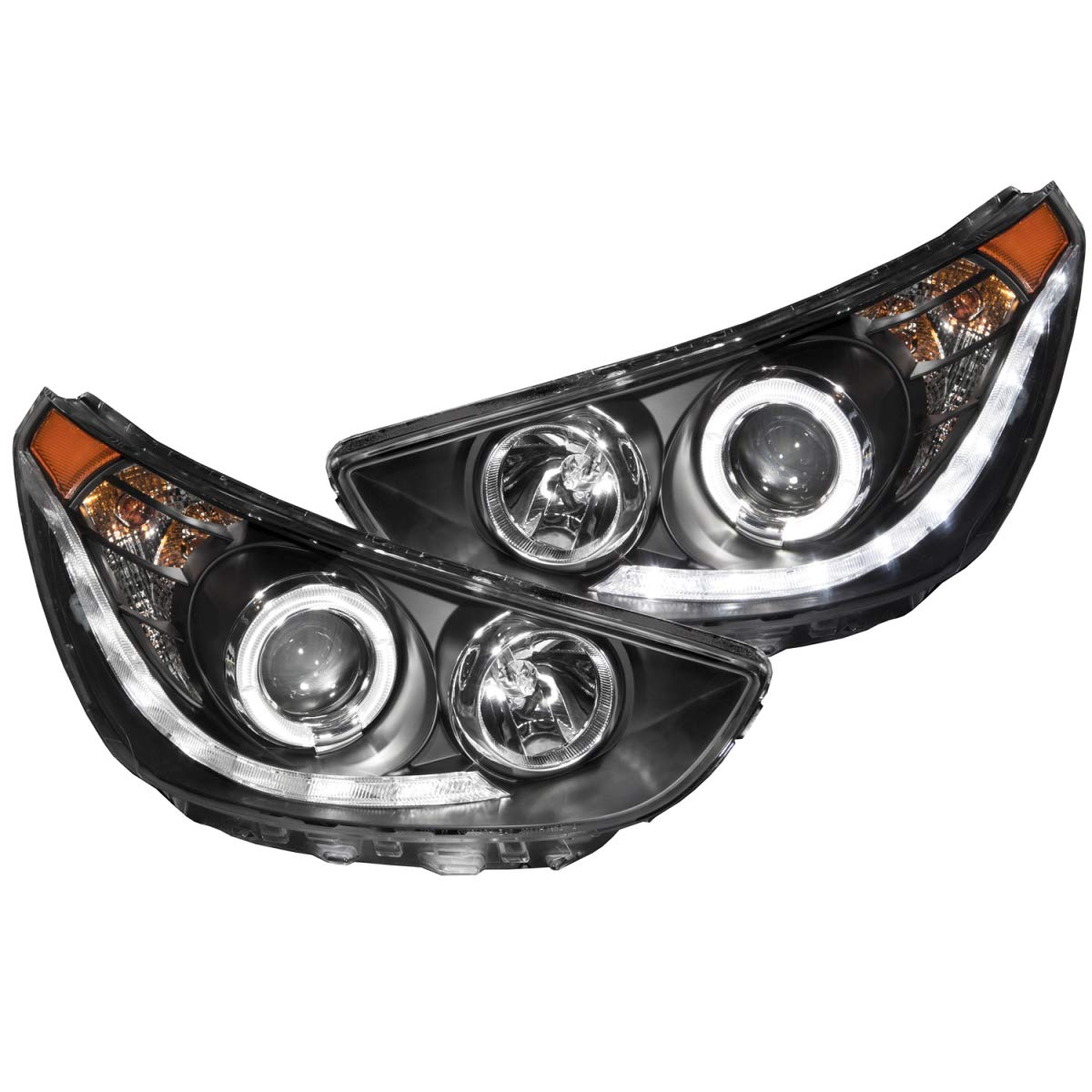 Halogen Projector Headlight for Hyundai Accent AnzoUSA 121476 Black/Clear/Amber