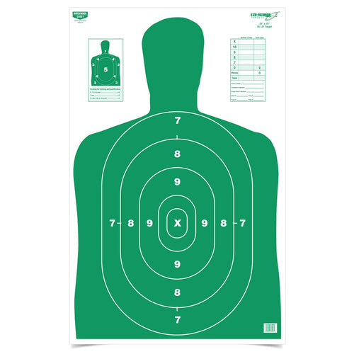 23" x 35" BIRCHWOOD CASEY Eze-Scorer BC-27 High-Contrast Silhouette Shoot-Up Brilliant White Paper Targets for Indoor and Outdoor Use, Color Options, Green - 100 Targets