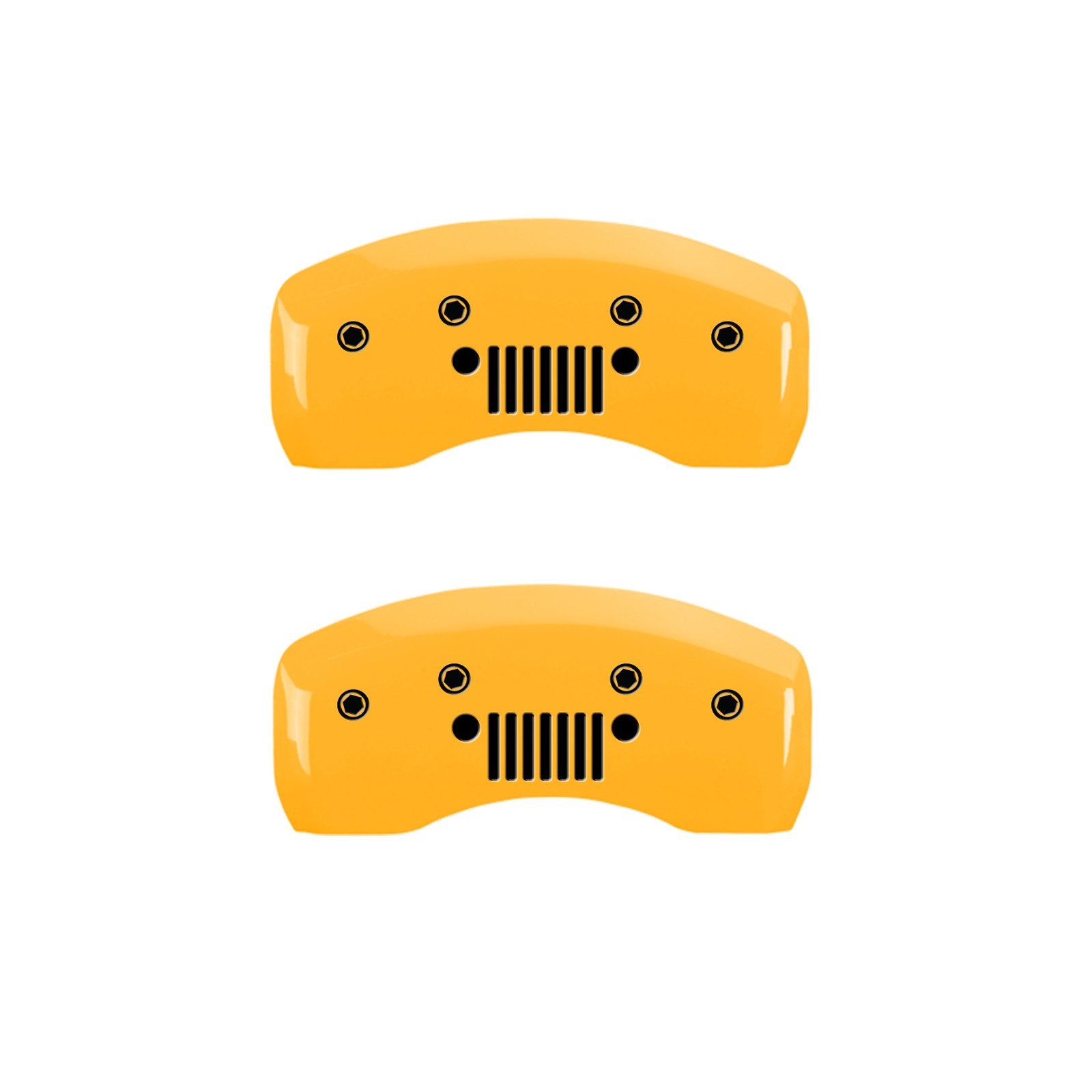 Caliper Covers MGP 42003SJPLYL Yellow (Set of 4, Engraved Front: JEEP - Engraved Rear: JEEP Grill logo, Yellow powder coat finish, black characters)