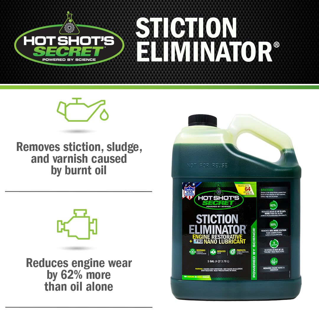 Hot Shot's Secret Stiction Eliminator Original - For All Vehicles, Gas & Diesel Oil Additive, Reduces Wear, Restores Power & Protects Injectors, Eliminates Injector Stiction, 5 Gallons