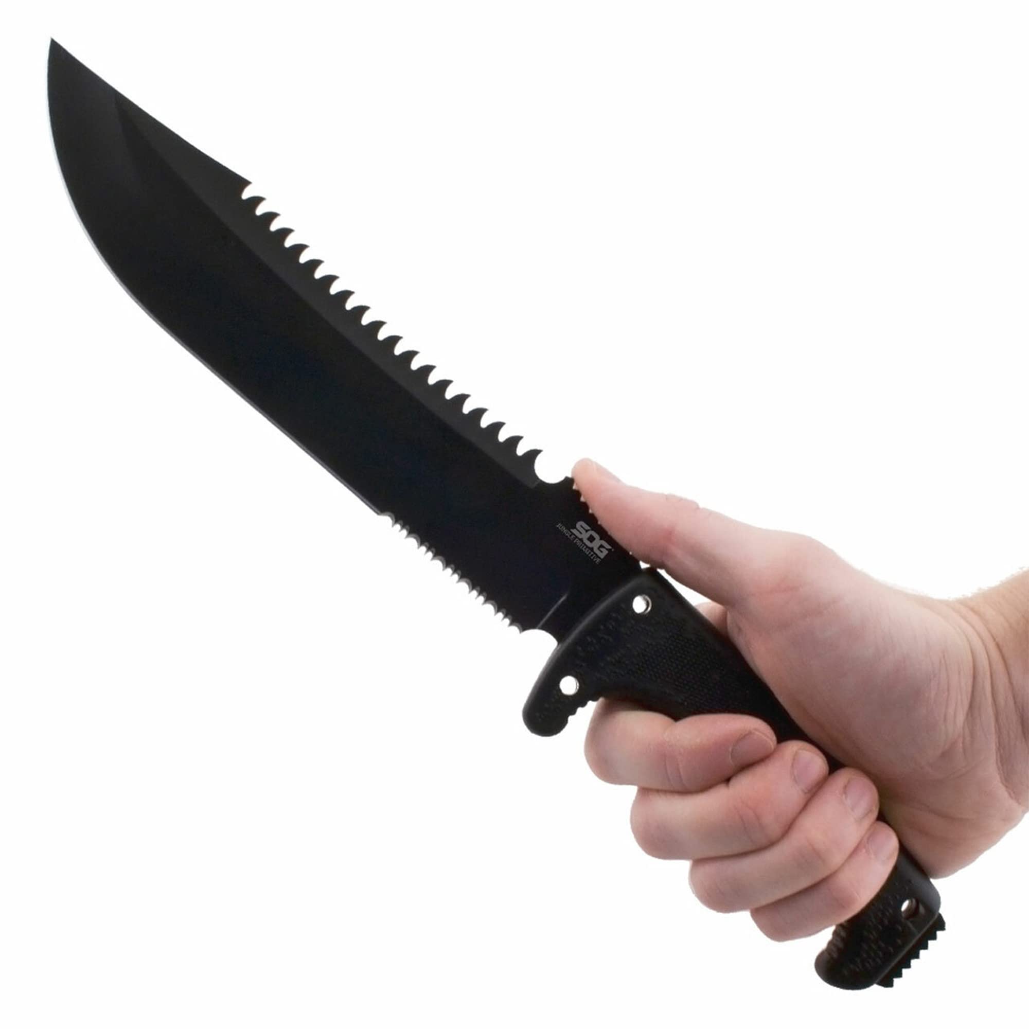 SOG Fixed Blade Jungle Primitive- Camping and Field Tactical Machete with Sheath for Clearing Brush, Full Tang Survival Knife 15.3 Inches (F03TN-CP), Steel,Black