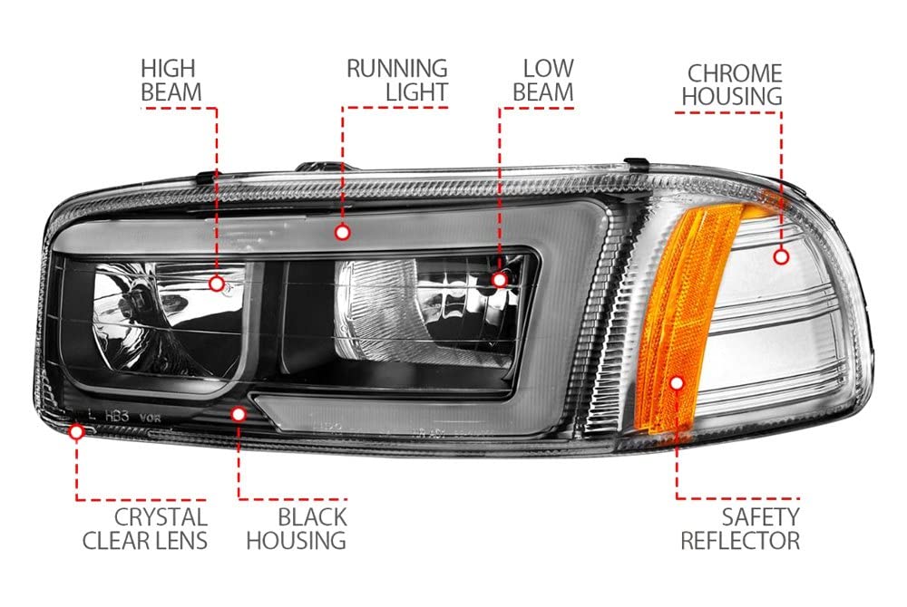 Anzo (111522) Black Amber Anzo 99-17 GMC Sierra/Denali Headlights (w/C Light Bars)