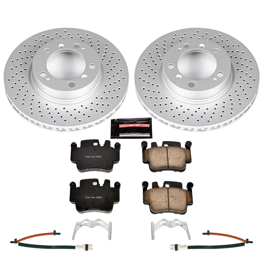 Power Stop Z23 Evolution Geomet Coated Brake Kit and 2 Front Sensor Wires For Porsche 911 1999-2005 [Model Specific]