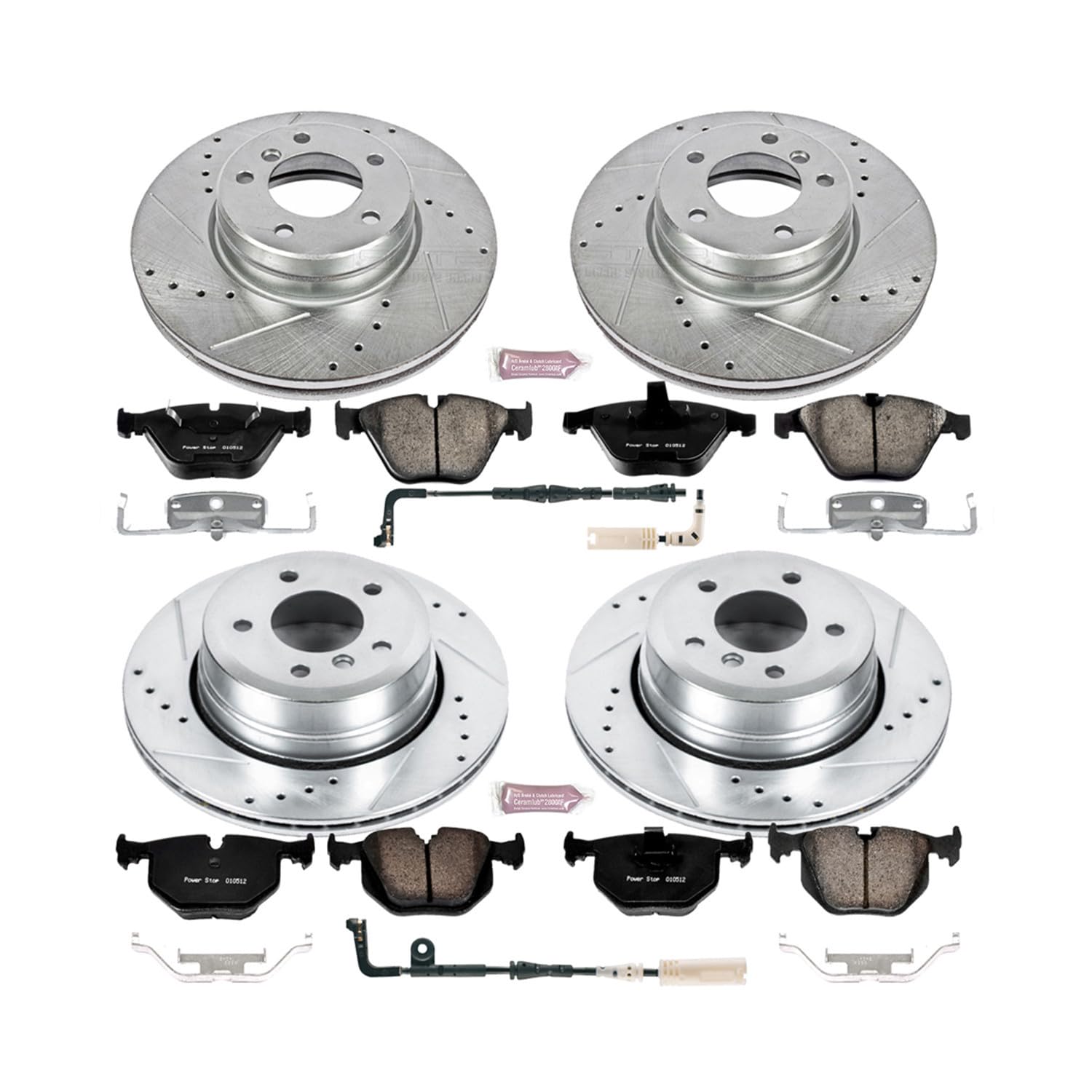 Power Stop K5439 Z23 Carbon Fiber Brake Pads Front and Rear with Drilled & Slotted Brake Rotors Kit For BMW 525xi, 5, 528i xDrive, 5, 530xi, 535i xDrive, 5 [Model Specific]