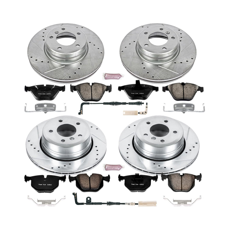 Power Stop K5439 Z23 Carbon Fiber Brake Pads Front and Rear with Drilled & Slotted Brake Rotors Kit For BMW 525xi, 5, 528i xDrive, 5, 530xi, 535i xDrive, 5 [Model Specific]