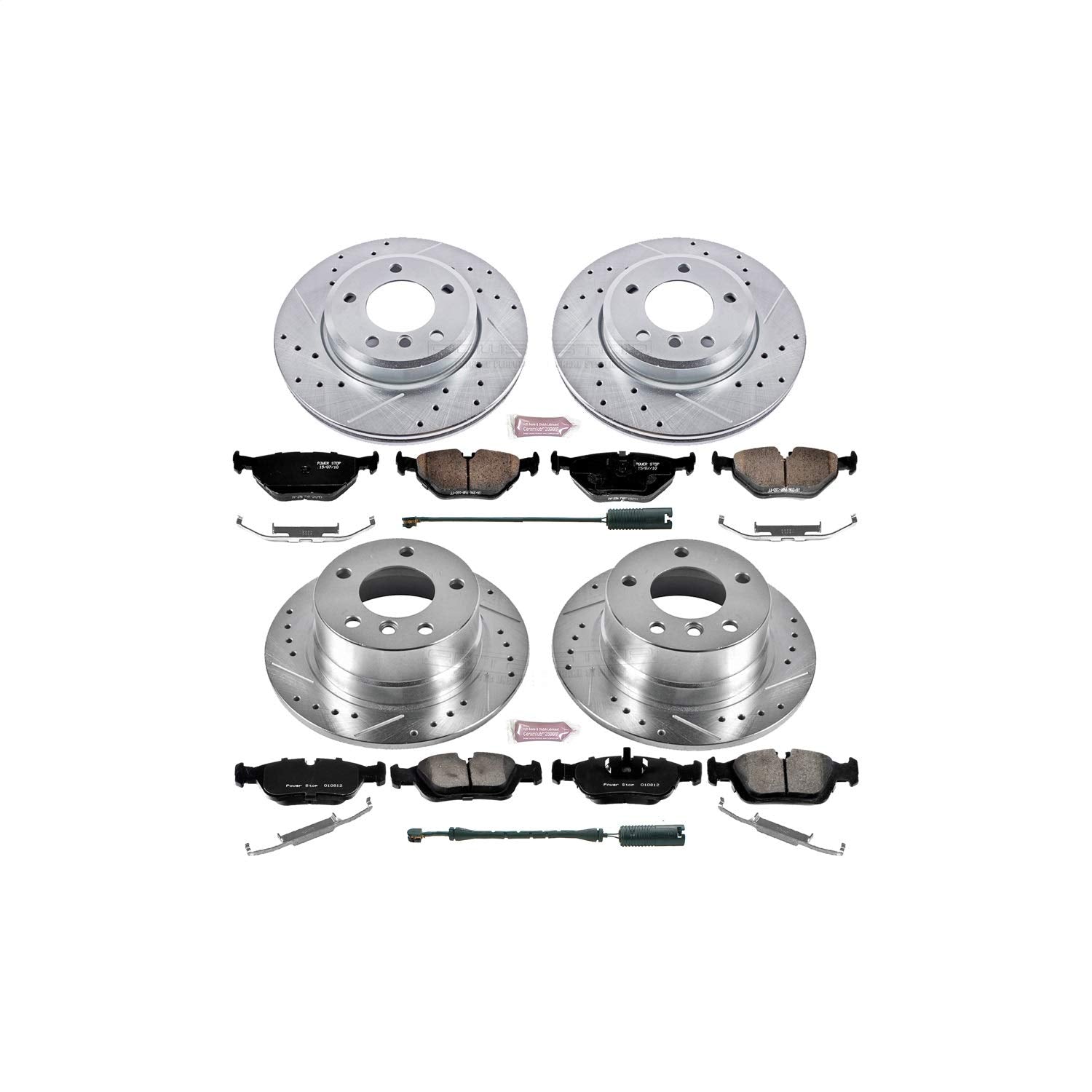 Power Stop K870 Z23 Carbon Fiber Brake Pads with Drilled & Slotted Brake Rotors Kit Front and Rear