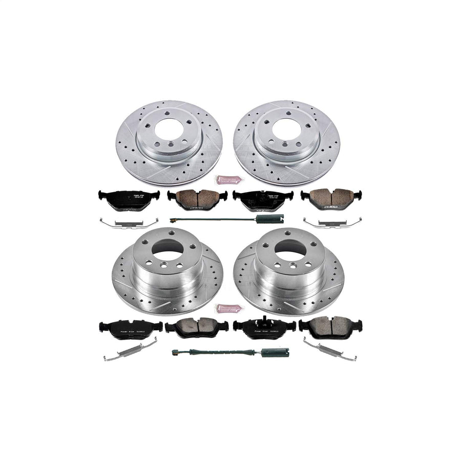 Power Stop K870 Z23 Carbon Fiber Brake Pads with Drilled & Slotted Brake Rotors Kit Front and Rear