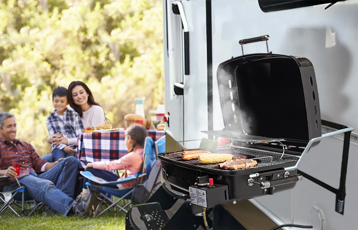 YSNHT500 Flame King - Mounted BBQ RV Or Trailer - Motorhome Gas Grill - 214 Sq Inch Cooking Surface - Adjustable Flame Controller, Black
