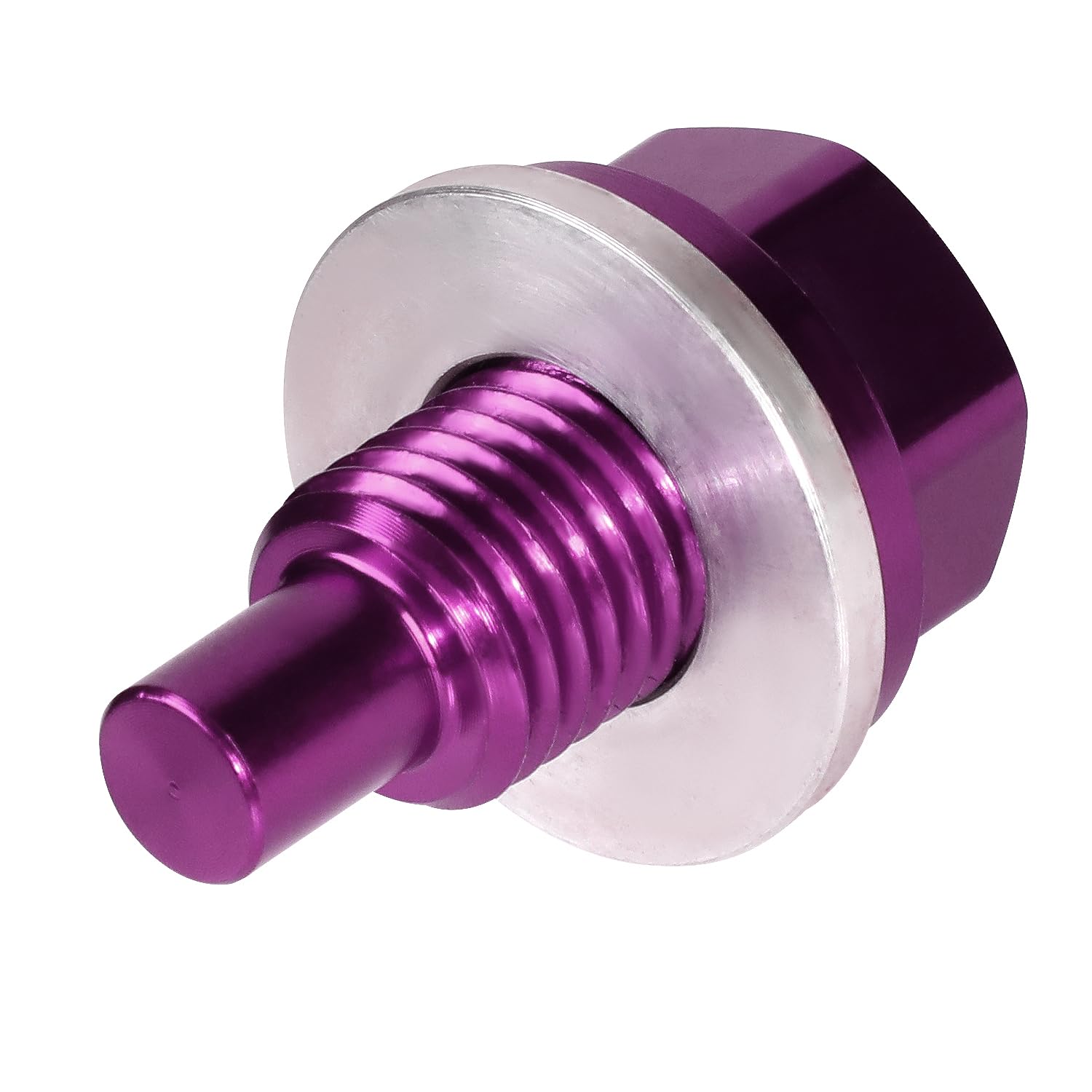 NRG Innovations Magnetic Oil Drain Plug, Engine Oil Drain Nut M12 X 1.5 Thread Size w/Washer, Purple, T-6061 Aluminum w/Stainless Steel Internal Magnet, NRG-NOP-400PP