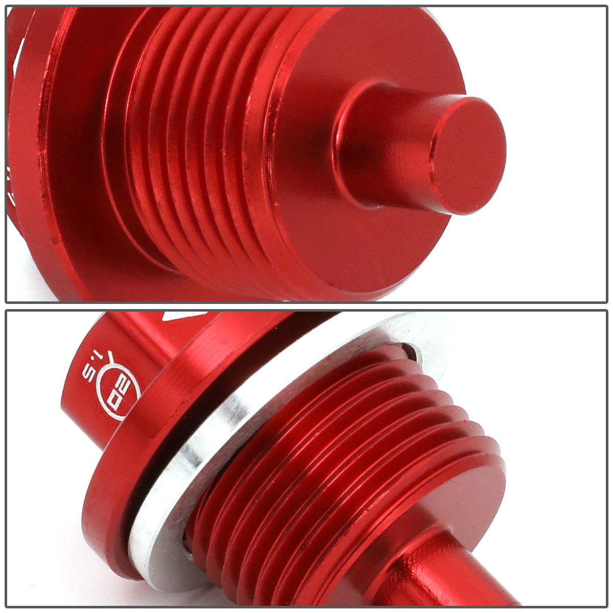 Magnetic Oil Drain Plug NRG Innovations, M20 X 1.5 Thread Size Engine Oil Drain Nut w/Washer, Red, T-6061 Aluminum w/Stainless Steel Internal Magnet, NRG-NOP-300RD