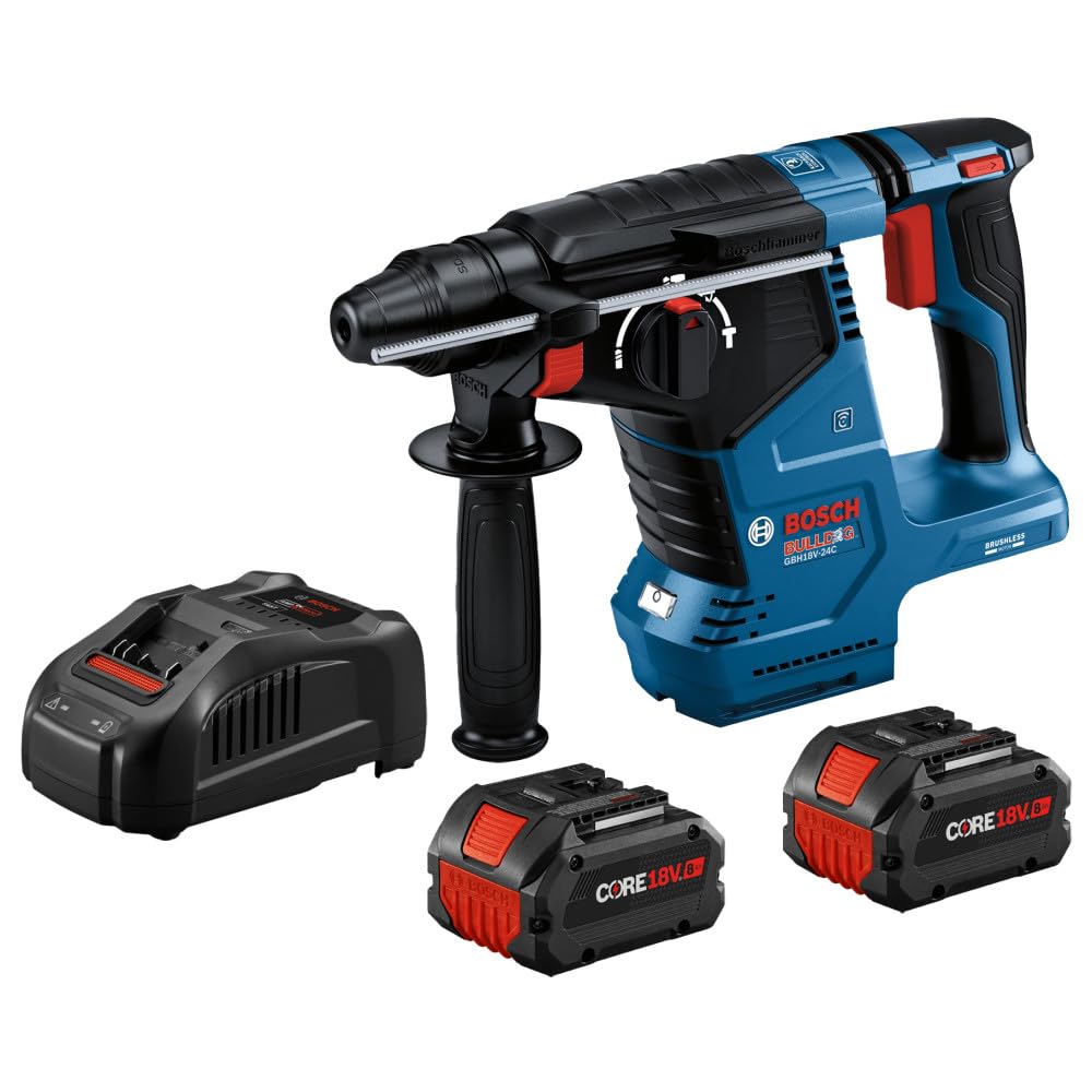 Bosch 18V GBH18V-24CK24 Brushless Connected SDS-plus® Bulldog™ 1 In. Rotary Hammer with (2) CORE18V® 8 Ah High Power Batteries