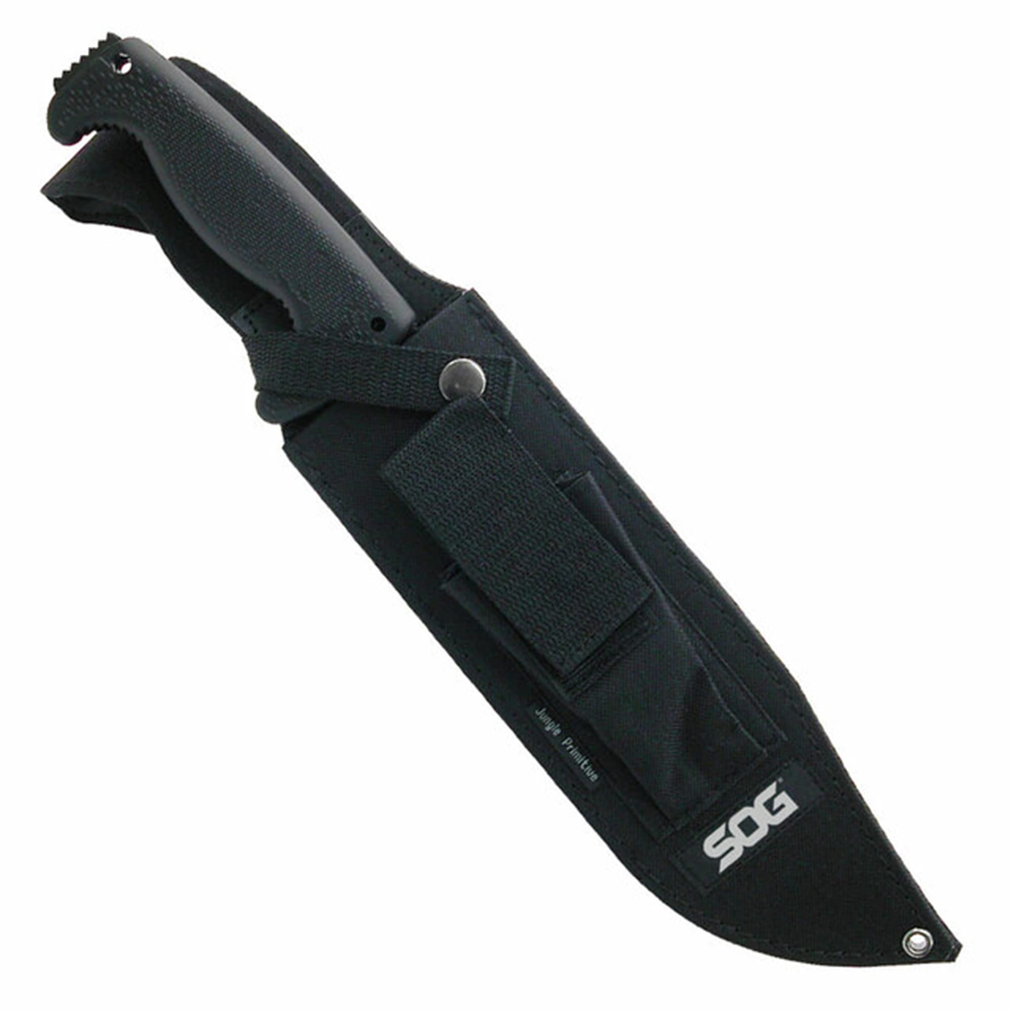 SOG Fixed Blade Jungle Primitive- Camping and Field Tactical Machete with Sheath for Clearing Brush, Full Tang Survival Knife 15.3 Inches (F03TN-CP), Steel,Black