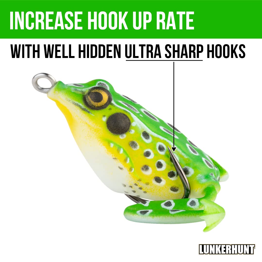 Pocket Frog Lure LUNKERHUNT for Bass Fishing | 1.75 Inch Topwater Fishing Lures with Weedless Hooks for Trout, Pike in Saltwater and Fresh Water