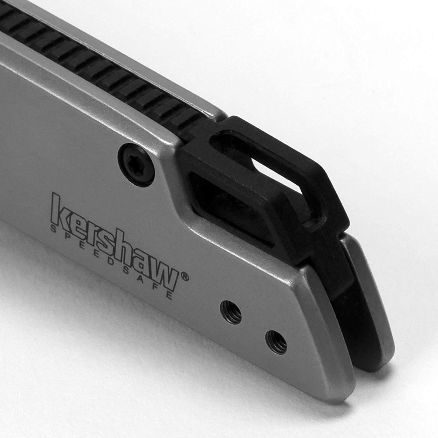 Misdirect Kershaw Pocketknife; 2.9 in. 4Cr13 Black-Oxide Blackwash Finish Blade, Stainless Steel Stonewash Finish Handle Equipped with SpeedSafe Assisted Opening, Flipper and Frame Lock (1365)