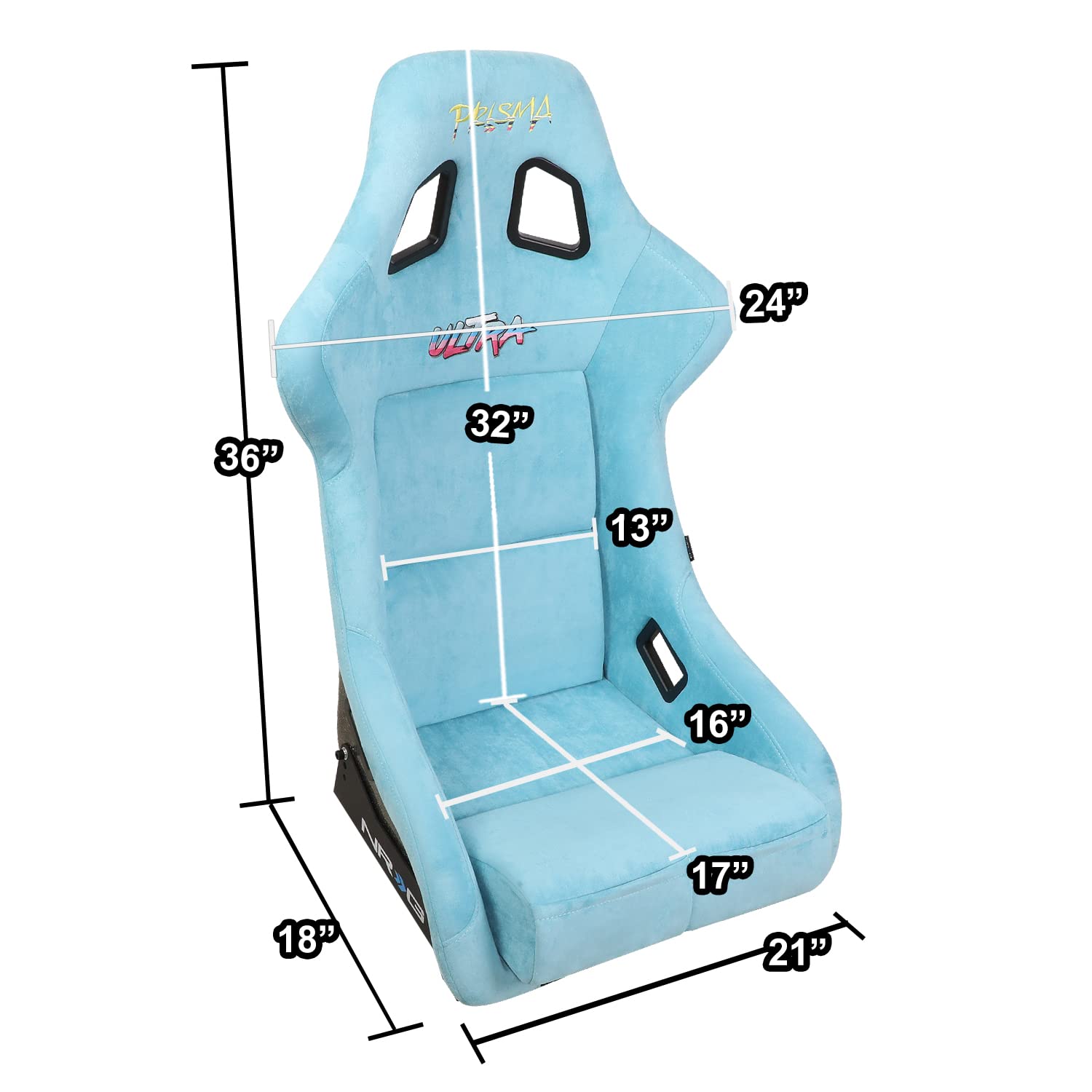 NRG Innovations Prisma NRG-FRP-302TEAL-ULTRA Fixed Back Bucket Racing Seat with Bottom Mount Bracket, Teal Colored Seat/Gold Flake Back, 24" W X 36" H X 18" D