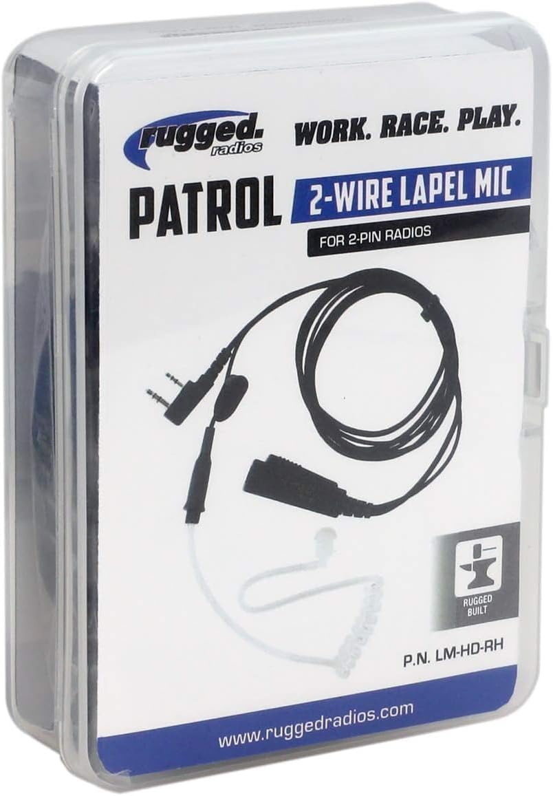 Lapel Mic 2-Wire with Acoustic Ear Tube for Rugged Handheld Radios