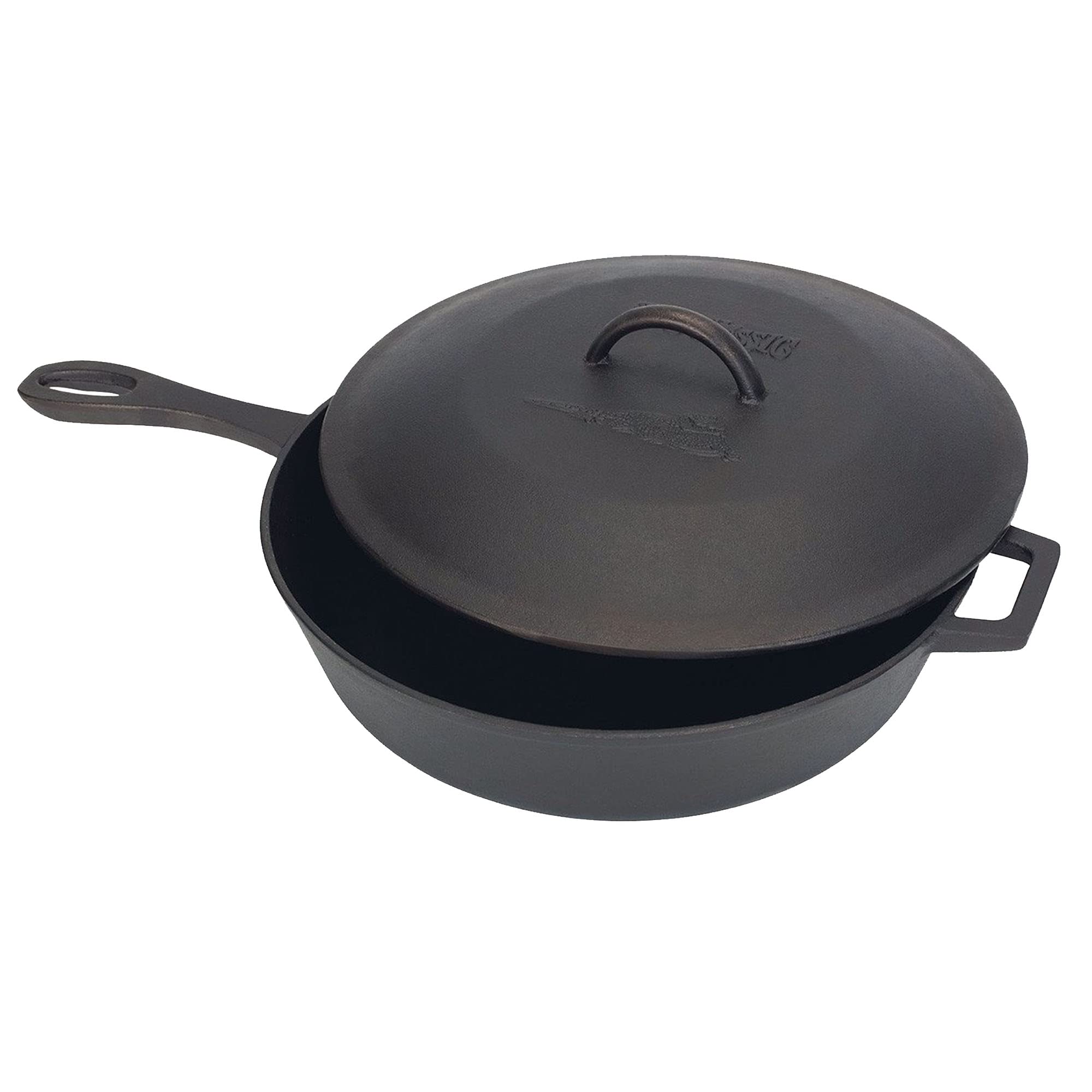 Bayou Classic 5-qt Cast Iron Covered Skillet w/ Domed Self-Basting Lid Features w/ Helper Handle Perfect For Searing & Braising Baking Apple Pies & Cobblers