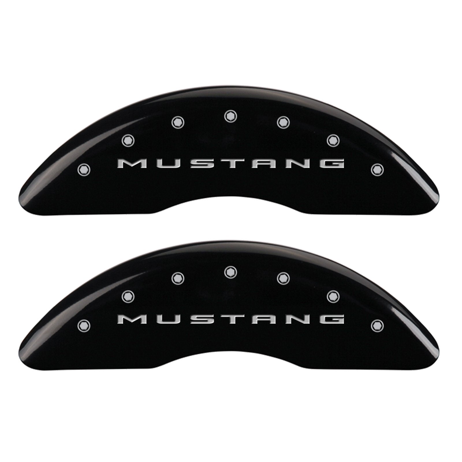 Black Brake Covers MGP Caliper Covers Engraved with Silver Mustang/Bar & Pony (2015) (Set of 4) 10204SMB2BK