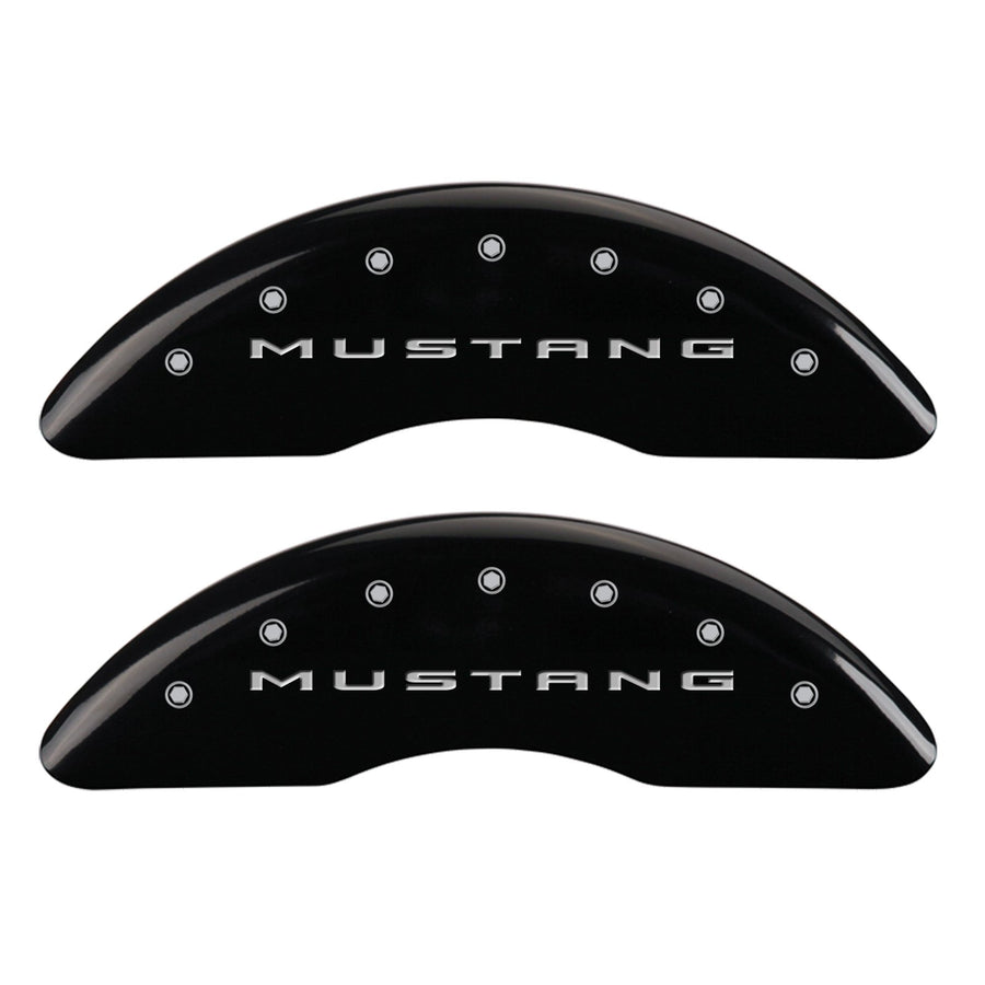 Black Brake Covers MGP Caliper Covers Engraved with Silver Mustang/Bar & Pony (2015) (Set of 4) 10204SMB2BK