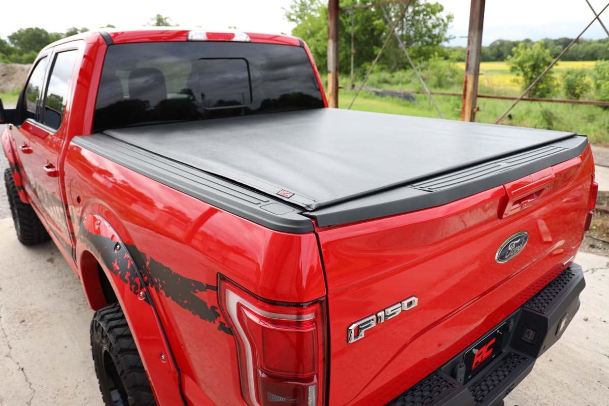 Rough Country Soft Roll-Up Truck Bed Cover for F-150, Lightning & Raptor Ford (2015–2026) – Fits 5'7 Bed, Low-Profile All-Weather Tonneau Cover