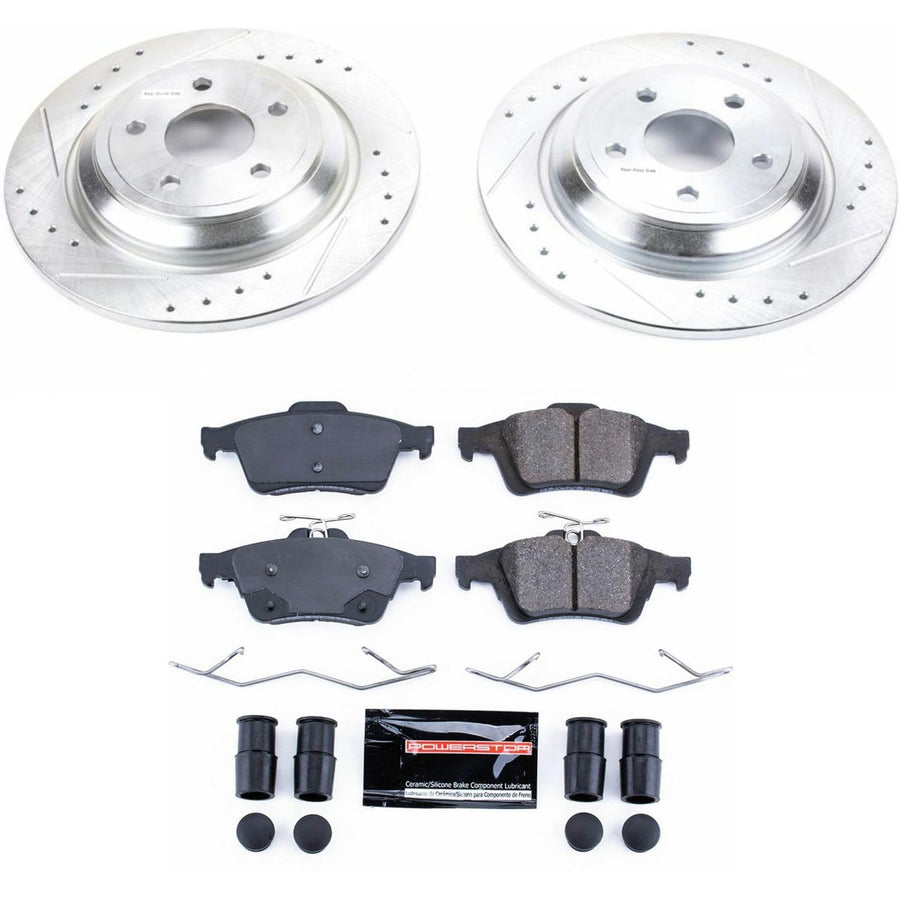 Power Stop K7320 Z23 Carbon Fiber Brake Pads with Drilled & Slotted Brake Rotors Kit For Ford Focus 2016-2018 [Model Specific]