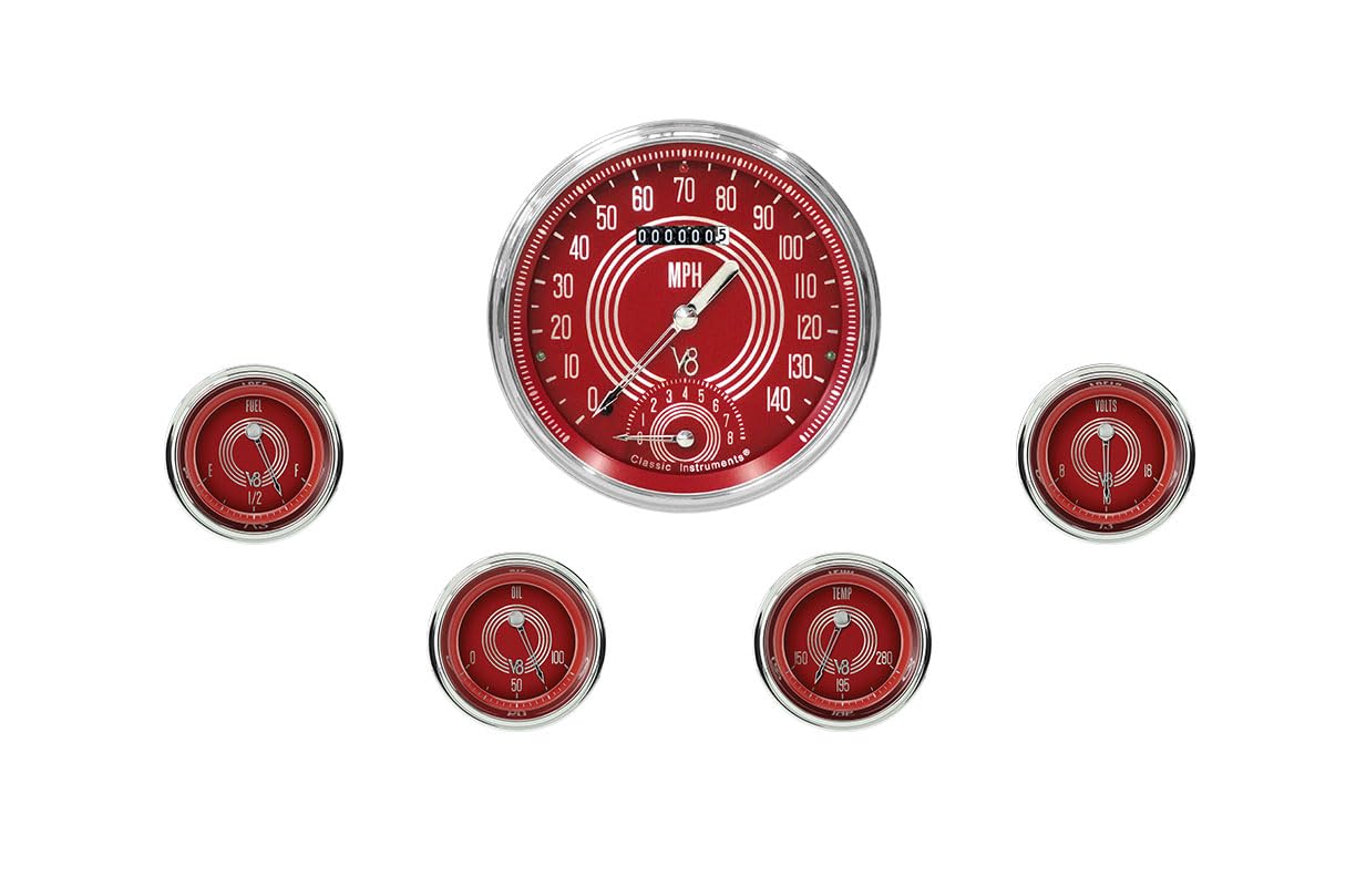 V8RS65SLC Classic Instruments V8 Red Steelie Five Gauge Set
