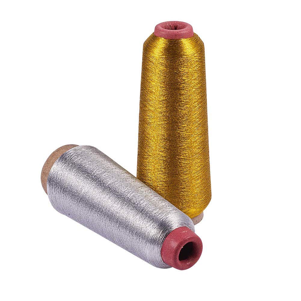 2 Spools JEWELEADER 6500 Yards Gold Silver Machine Embroidery Threads Polyester Sewing Thread Cross Stitch Floss for Making Handicraft Tassel Quilting Clothing Home Textile Decoration 3280 Yards/Spool