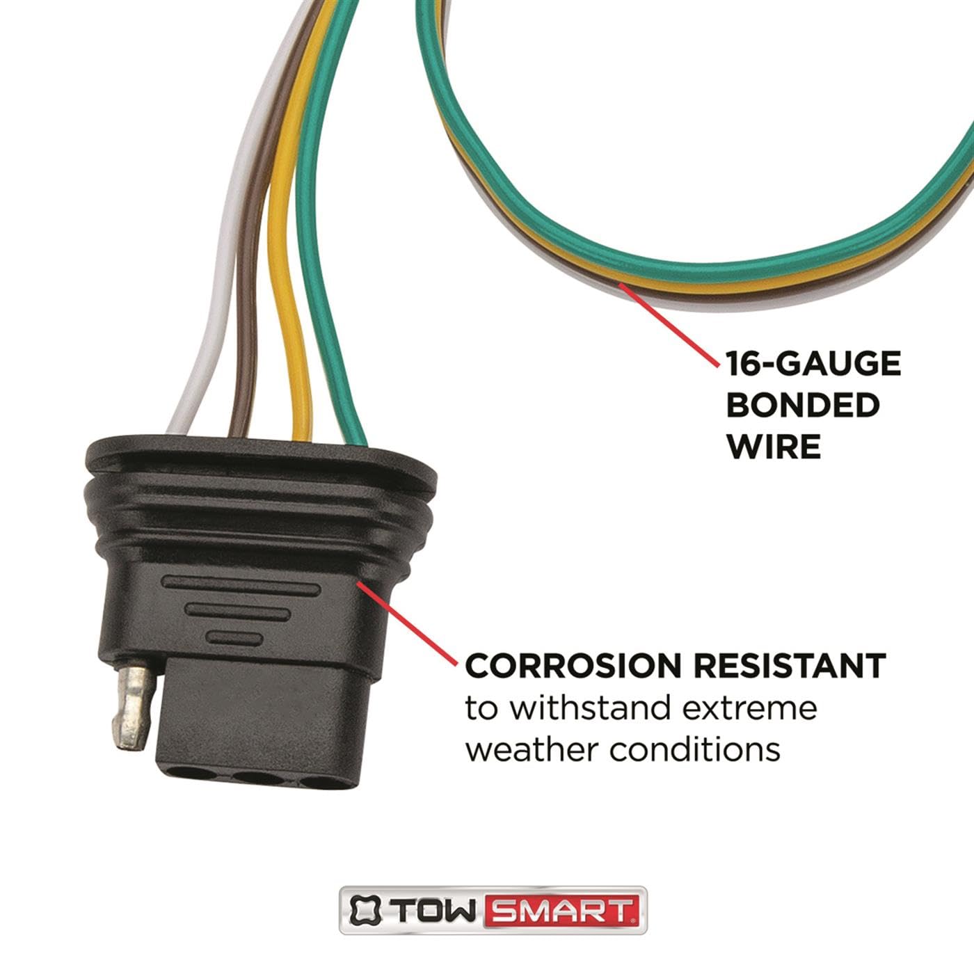 18 in., TOWSMART 4-Way Flat Trailer Light Wiring Kit with Splice Connectors