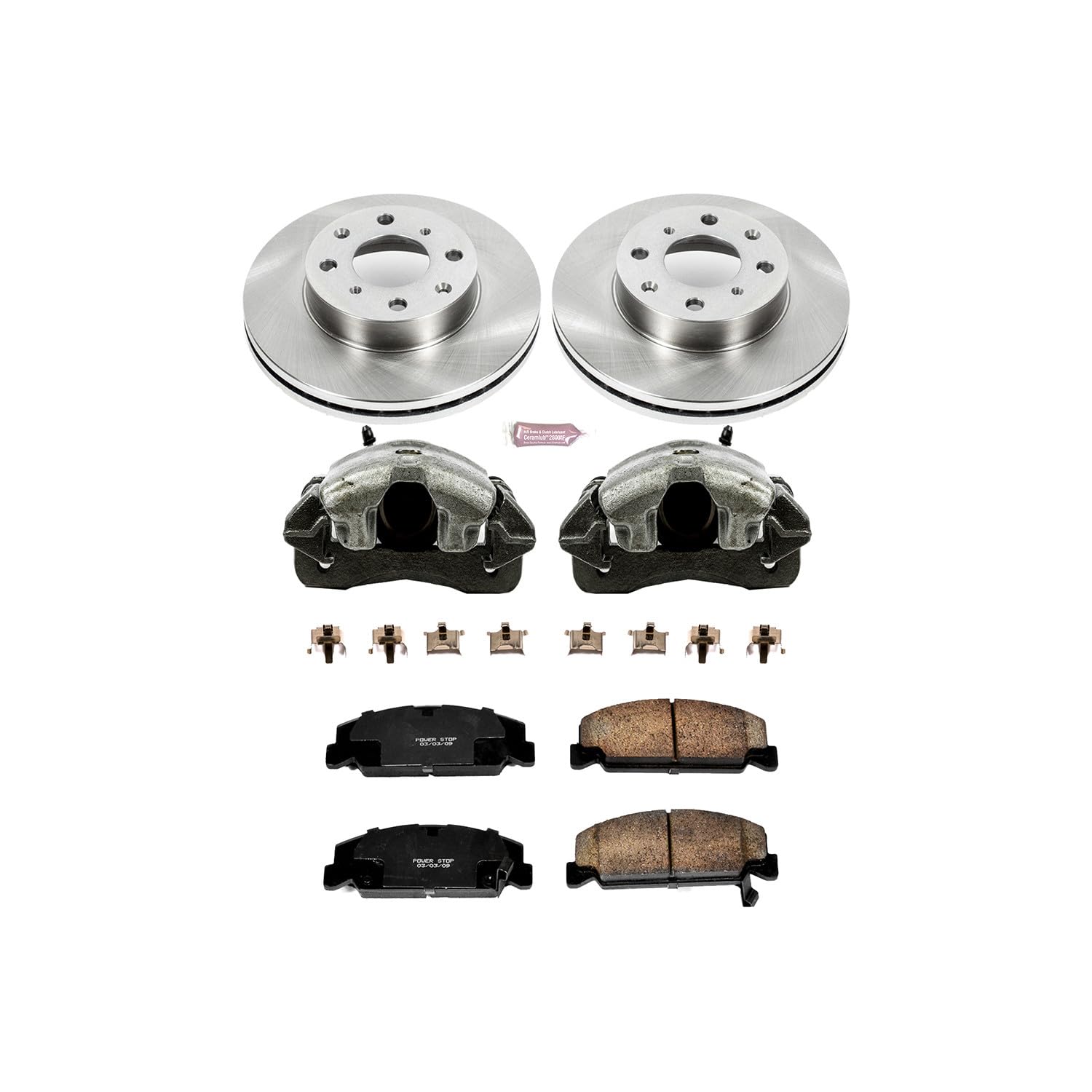 Power Stop KCOE699 1-Click Autospecialty OE Replacement Brake Kit with Calipers For Honda CRX 1990-1991, Honda Civic 1990-2000, Honda Civic del Sol 1993-1997 [Model Specific]