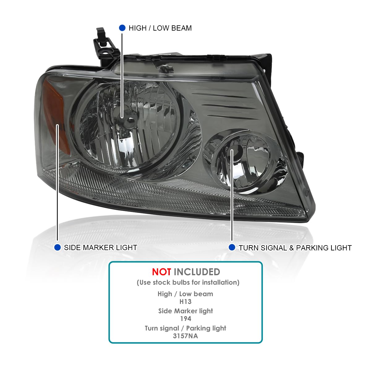 Light Smoke Spec-D Tuning Headlights Compatible with 2004-2008 Ford F-150, Left + Right Pair Headlamps Assembly
