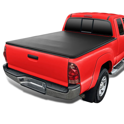 Soft Quad Fold Tonneau Cover Spec-D Tuning Compatible with 2005-2015 Toyota Tacoma 72", 6FT Long Bed