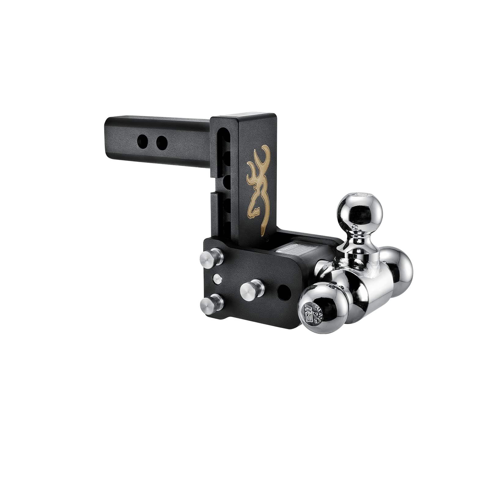 B&W Trailer Hitches Adjustable Tow & Stow Trailer Hitch Ball Mount with Browning Logo - Fits 2" Receiver, Tri-Ball (1-7/8" x 2" x 2-5/16"), 5" Drop, 10,000 GTW - TS10048BB