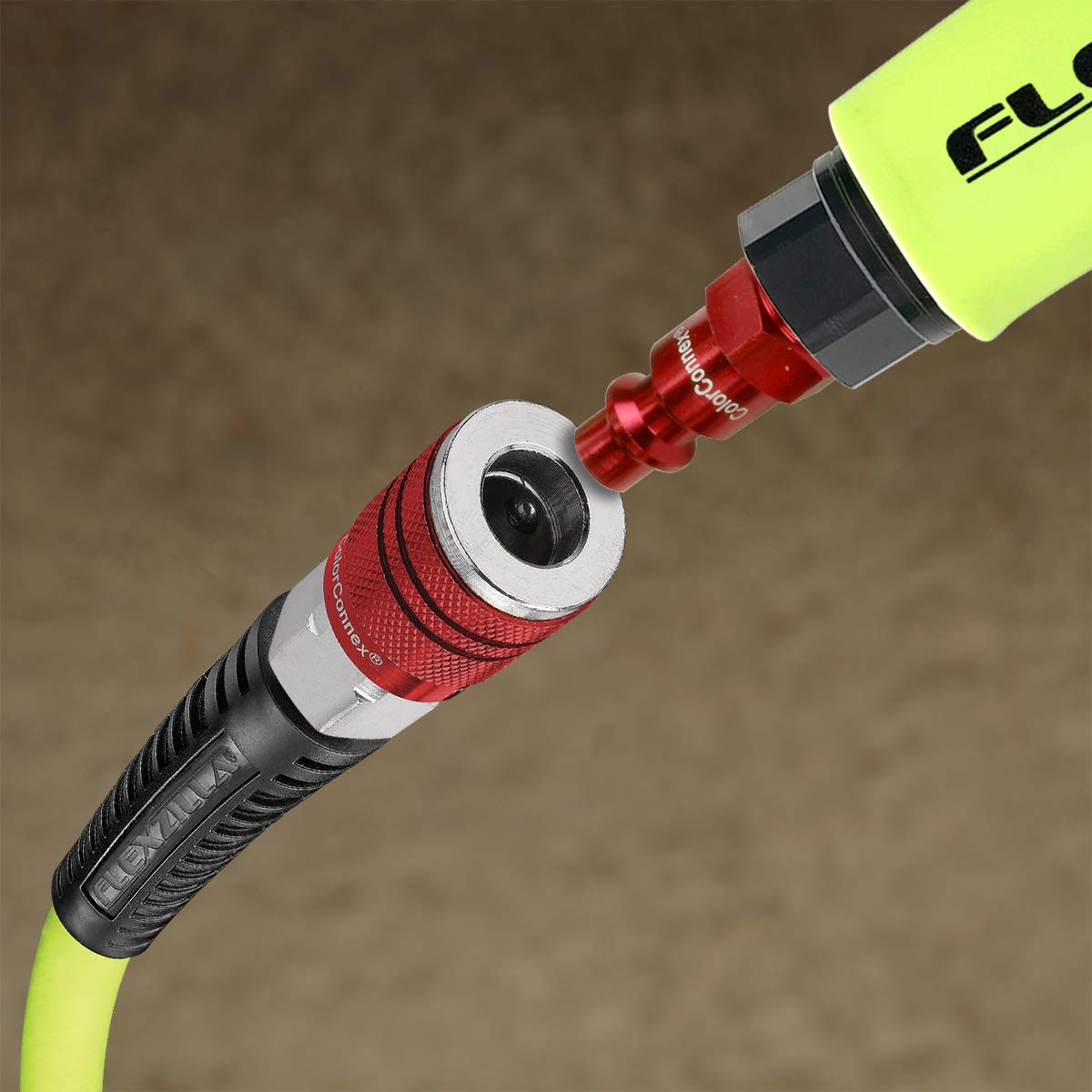 Flexzilla Air Hose HFZ14100YW2-D with ColorConnex Industrial 100 Feet | 1/4" Hose I.D. | Revolutionary Design | Lightweight and Heavy Duty | Pre-Sealed Threads
