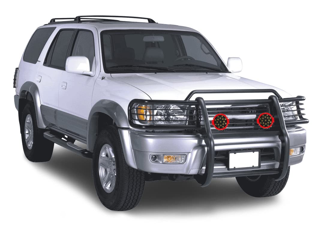 Black Horse Grille Brush Bumper Guard Black Modular Come with Pair of 7.0" Dia.LED Lights with Red Trim Rings Compatible with 1999-2002 Toyota 4Runner-17TN23MA-PLR