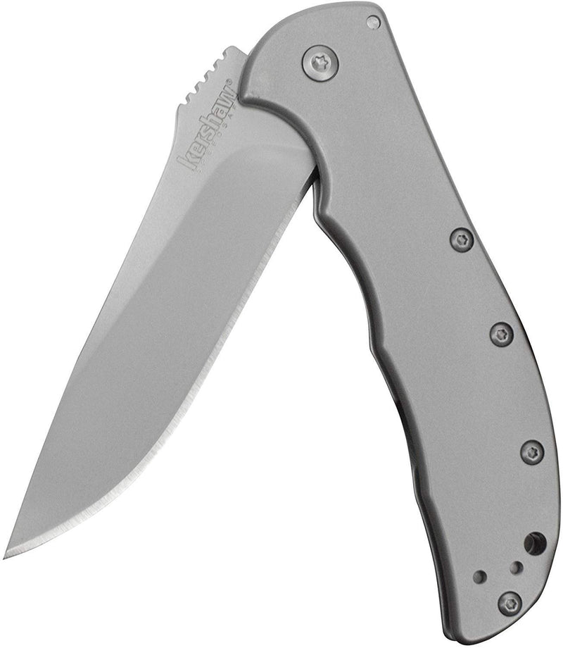 Kershaw Folding Volt SS Pocketknife, 3.5" 8Cr13MoV Stainless Steel Drop Point Plain Edge Blade, Assisted One Hand Opening, 3 Position Pocket Clip,Grey
