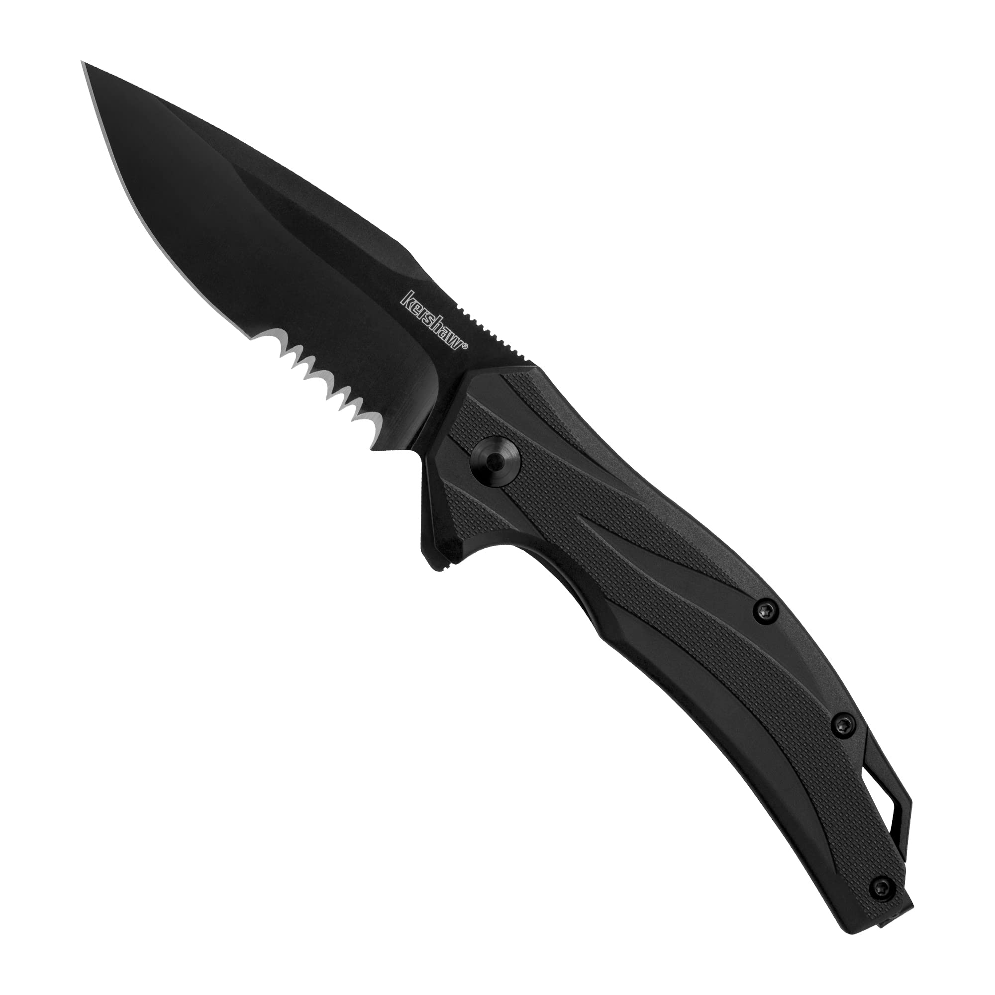 Kershaw Pocket Knife Lateral, Black, 3.1 Inch Stainless Steel Drop Point Partially Serrated Blade, EDC with Assisted Opening, Reversible Pocketclip, Everyday Carry Pocket Knife for Men and Women