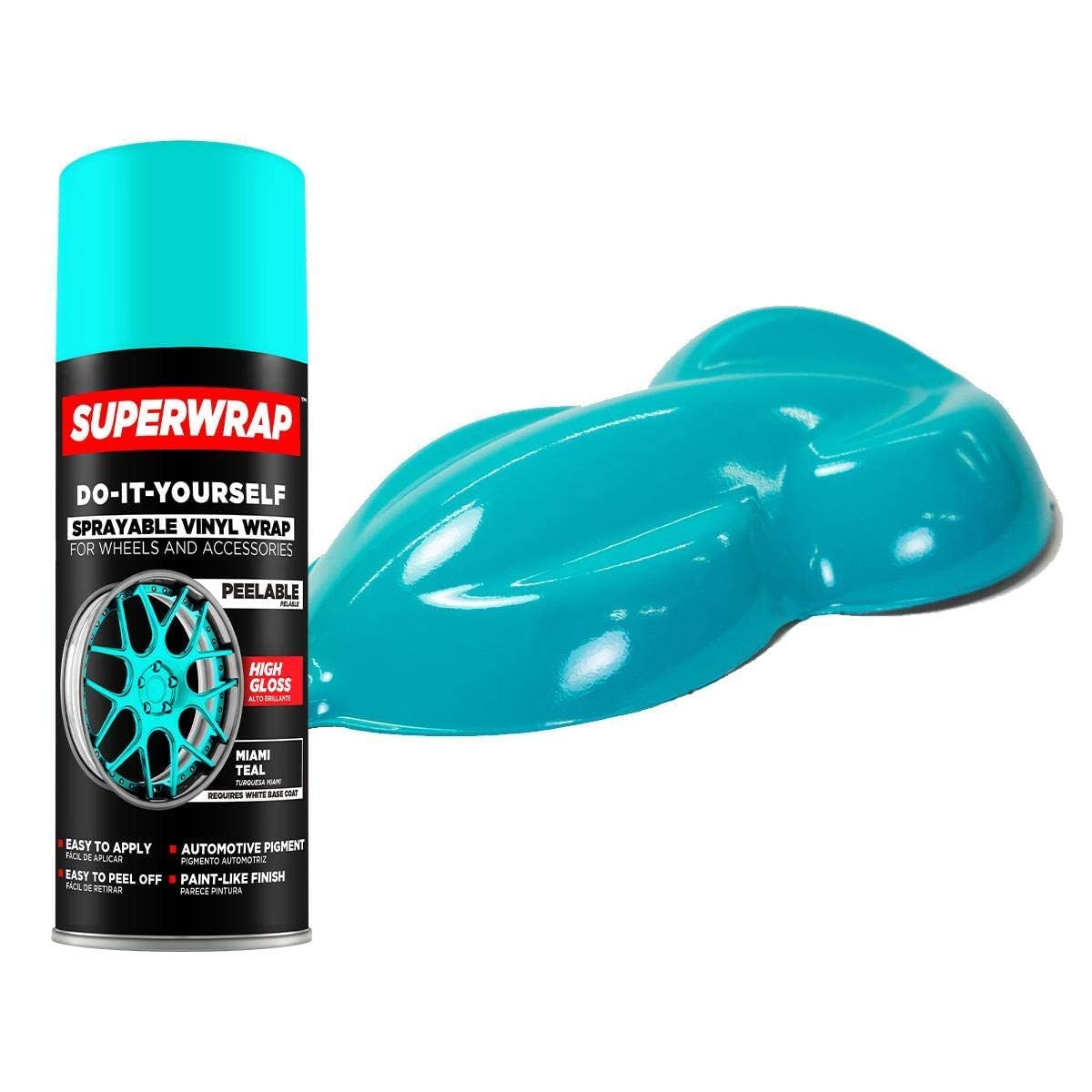 Sprayable Vinyl Wrap Superwrap for Wheels & Accessories - 11oz Spray Can/Paint - High Gloss - Miami Teal (Requires a White Base Coat)