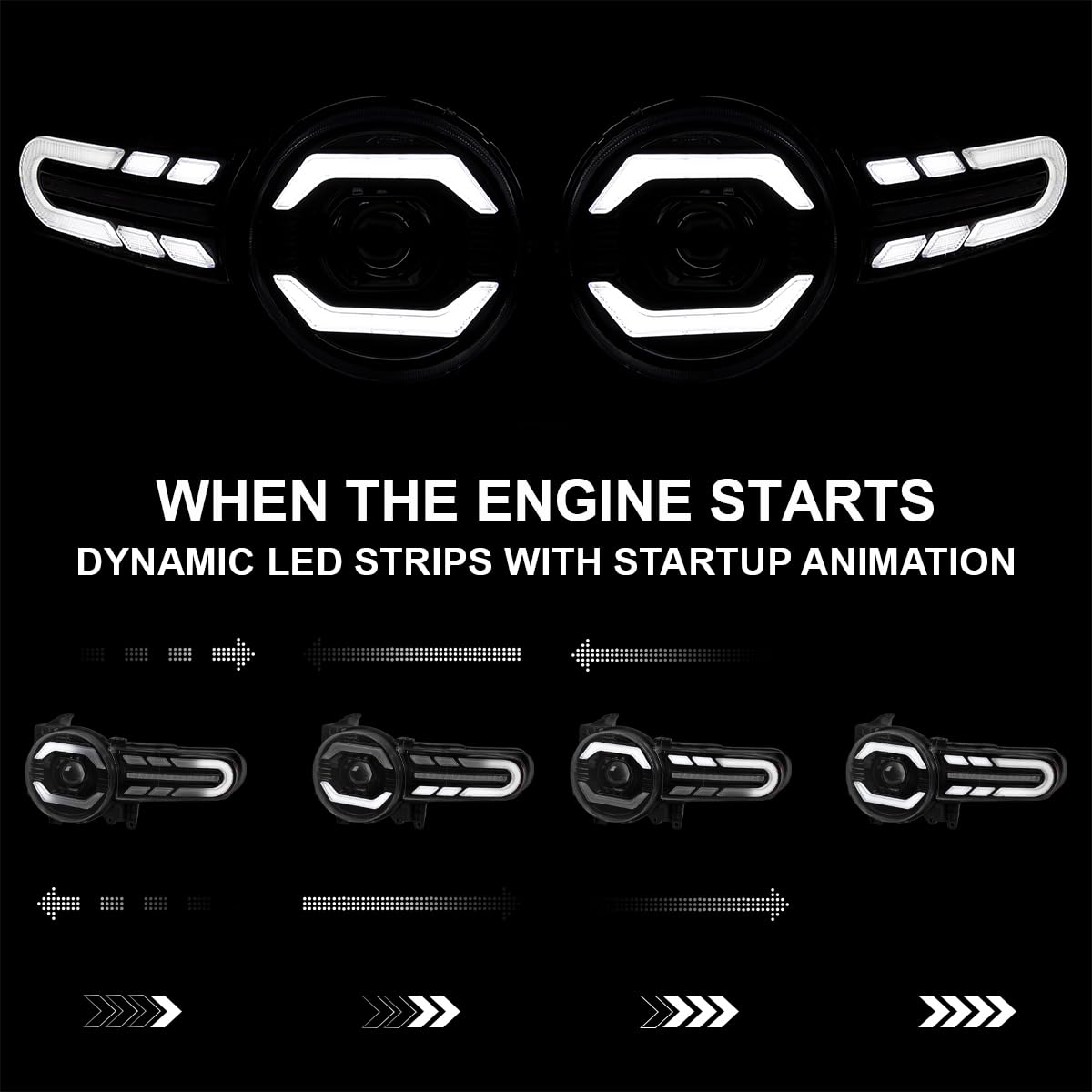 Black SPEC-D TUNING Projector Headlights w/LED Sequential Turn Signals and Startup Animation Compatible with 2007-2014 Toyota FJ Cruiser, Left + Right Pair Headlamp Assembly