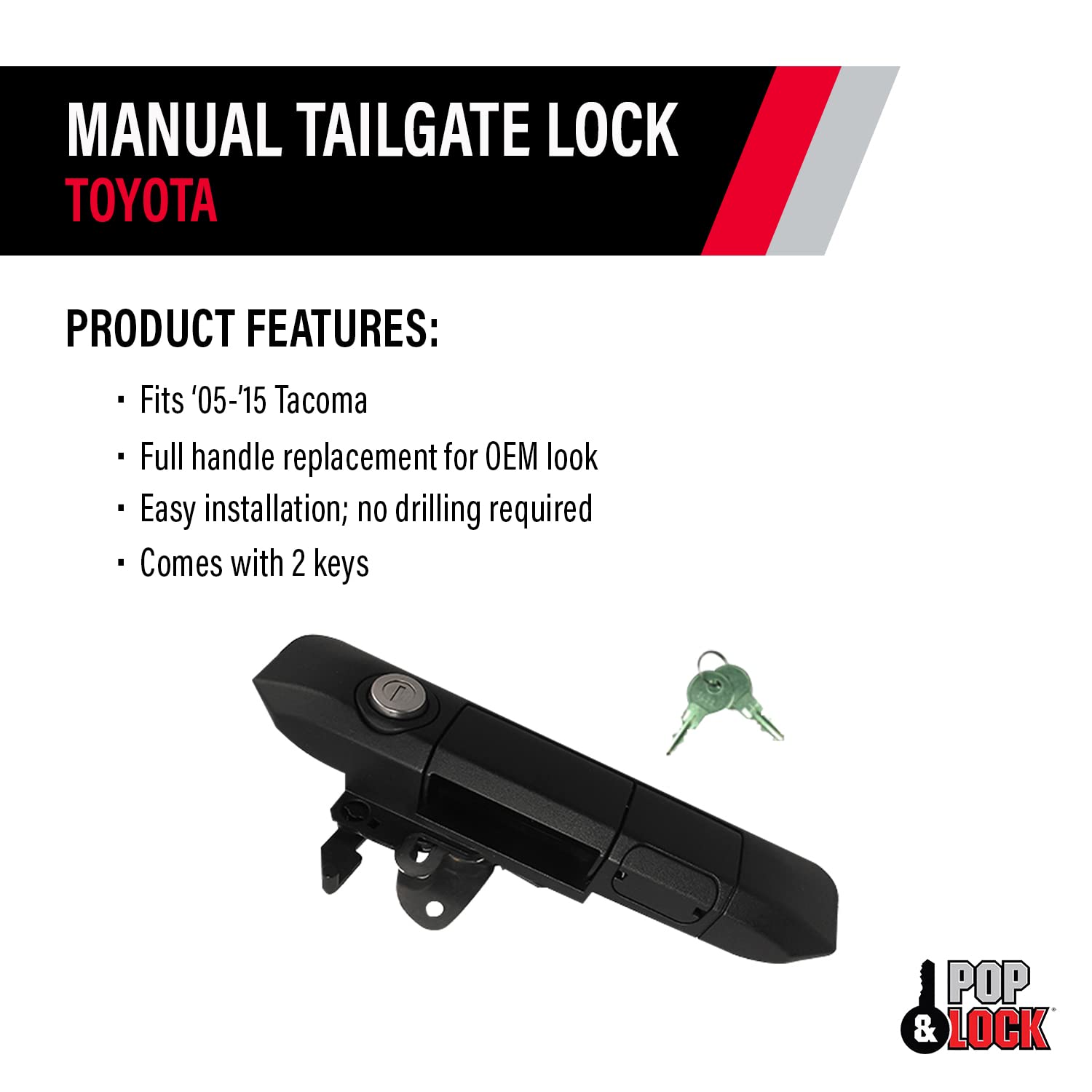 Pop & Lock PL5500 Manual Black Tailgate Lock Toyota Tacoma (Standard Lock)