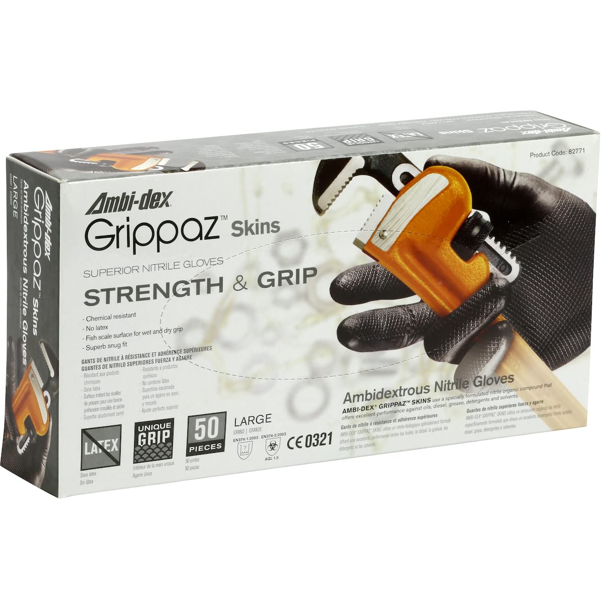 6 Mil PIP Grippaz Skins Disposable Gloves 50-Pack, Fish Scale Grip, Chemical & Oil Resistant, Black, Medium (67-246/M)