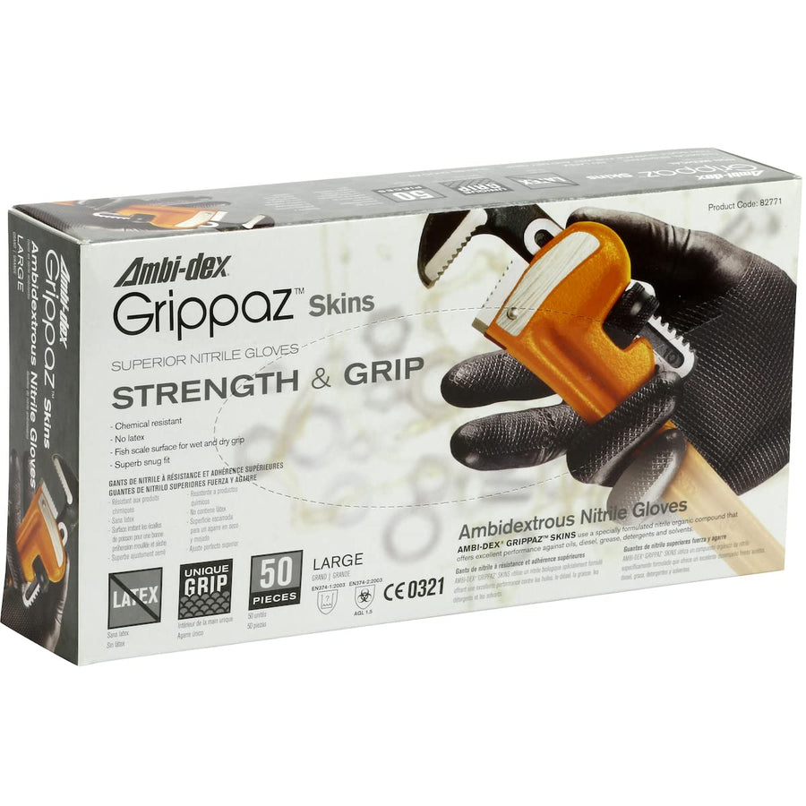 6 Mil PIP Grippaz Skins Disposable Gloves 50-Pack, Fish Scale Grip, Chemical & Oil Resistant, Black, Medium (67-246/M)