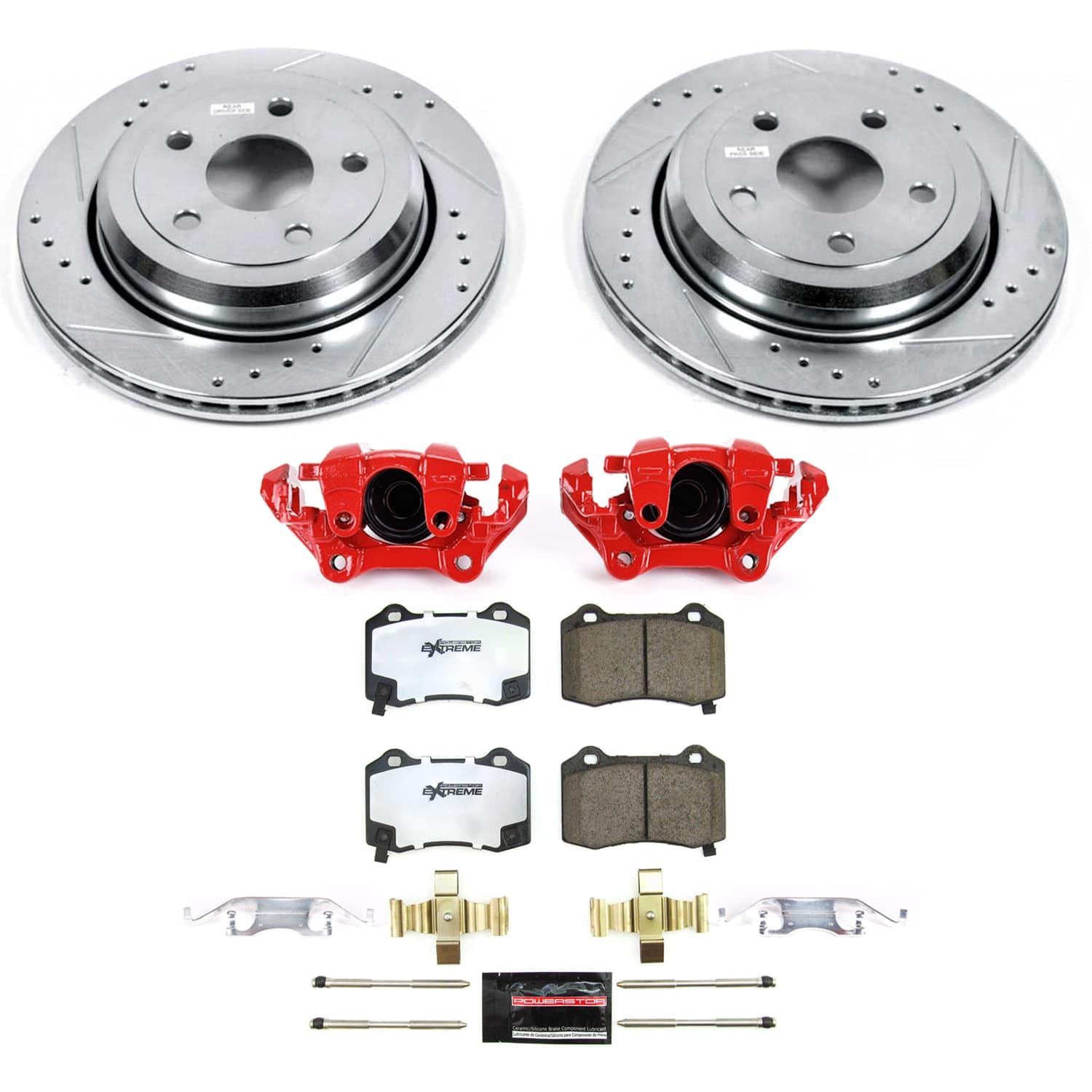 Power Stop Rear KC9148-26 Z26 Street Warrior Brake Pads and Rotors Kit with Red Powder Coated Calipers For Dodge Durango 2022-2023 [Application Specific]
