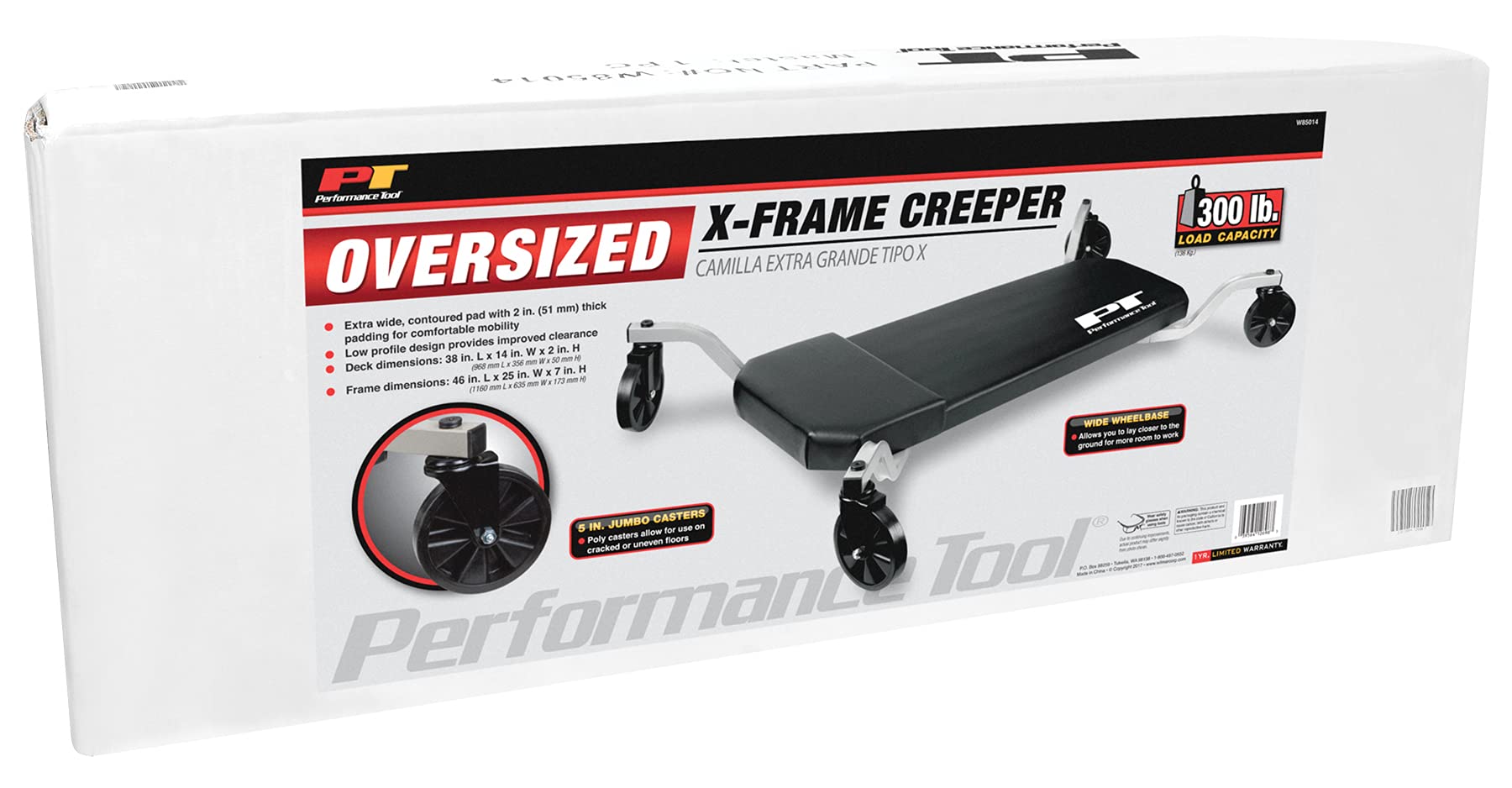 W85014 Performance Tool Low Profile Oversized Mechanic X-Frame Creeper with Extra Padding, 38-Inch x frame oversized