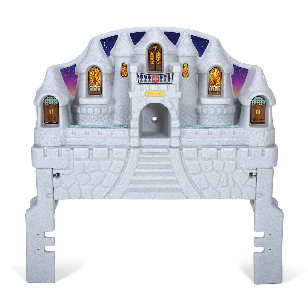 Twin Size Simplay3 Imagination Castle Headboard, Plastic Castle Bed headboard for Toddlers, Kids and Girls with Princess Toy Play Storage Area, Gray & Pink, Made in USA