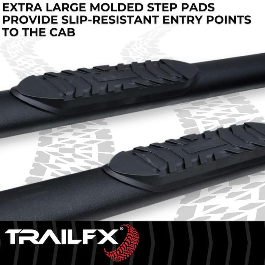 TrailFX Nerf Bars 4 Door Fits Ford Bronco 2021-2025 Steel 4 Inch Oval Straight Powder Coated Black with Step Pads Rocker Panel Mount Running Boards TrailFX A1555T