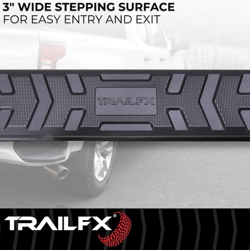TrailFX Nerf Bar 2024-2025 Fits Toyota Tacoma Double Cab Hexagonal Straight, with Step Pads Rocker Panel Mount Powder Coated Aluminum with Plastic End Caps Bracket Covers TrailFX AL4024B