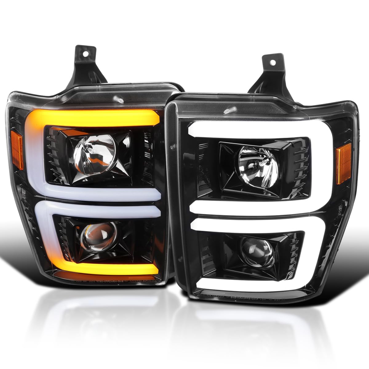 Jet Black SPEC-D TUNING Sequential Switchback Projector Headlights Compatible with 2008-2010 Ford F-250, F-350, F-450
