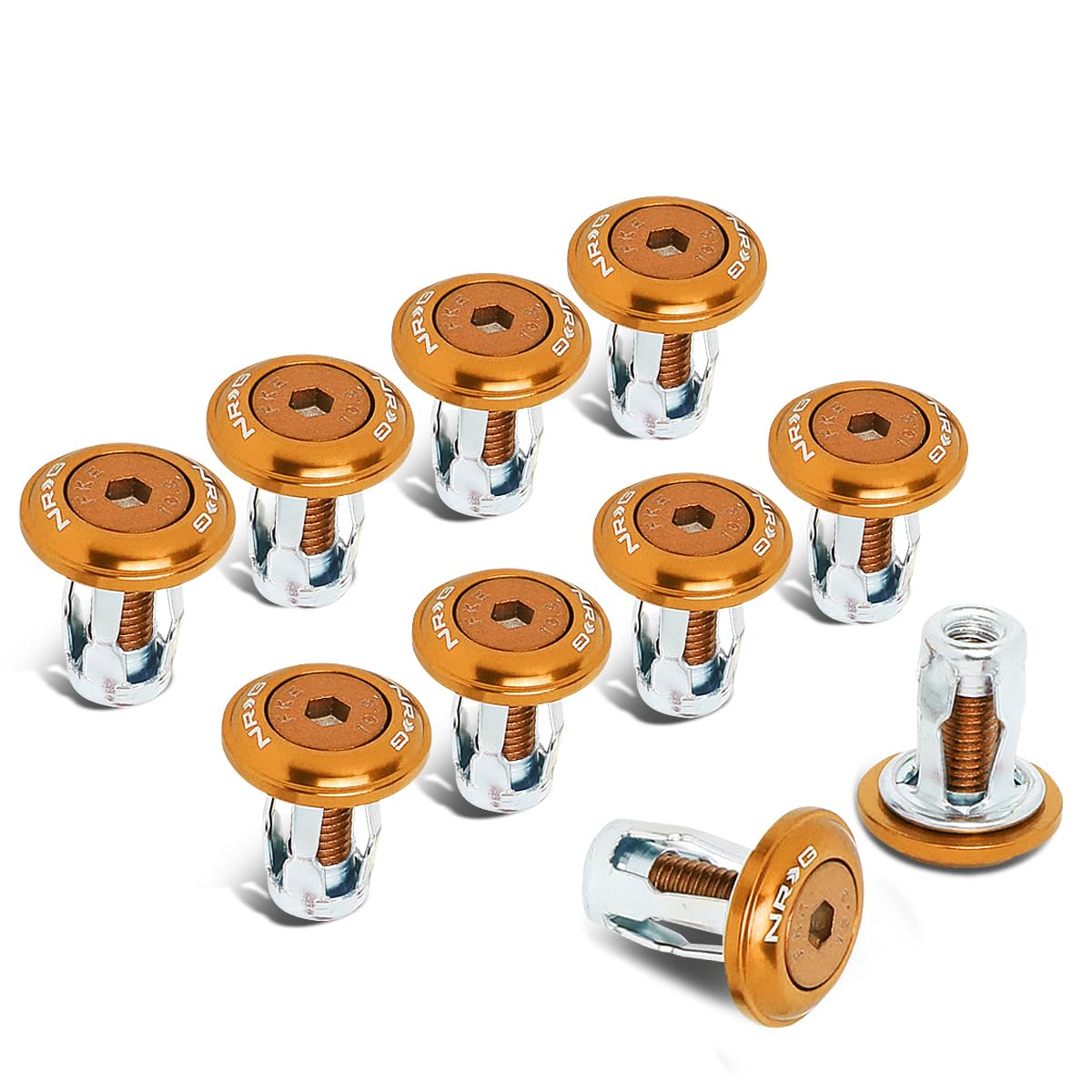 Fender Washer Kit NRG Innovations, 10-Piece Rose Gold Bolts and Washers Set, M6 x 1 Thread, for Plastic Trim & Universal Rivets, NRG-FW-150RG