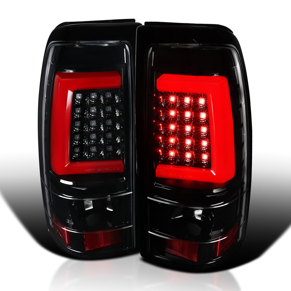 Jet Black LED Bar Tail Lights SPEC-D TUNING Compatible with 1999-2002 Chevy Silverado GMC Sierra 1500/2500/3500 Models, Left + Right Pair Assembly